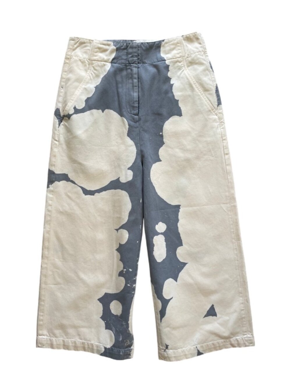 Tibi Blue & Cream Bleach-Dyed Cropped Wide-Leg Pants